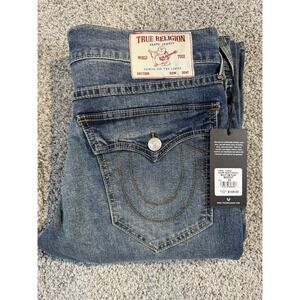 NWT True Religion Jeans Men's Billy Relaxed Bootcut SN Flap Blue Denim 34 x 33.5